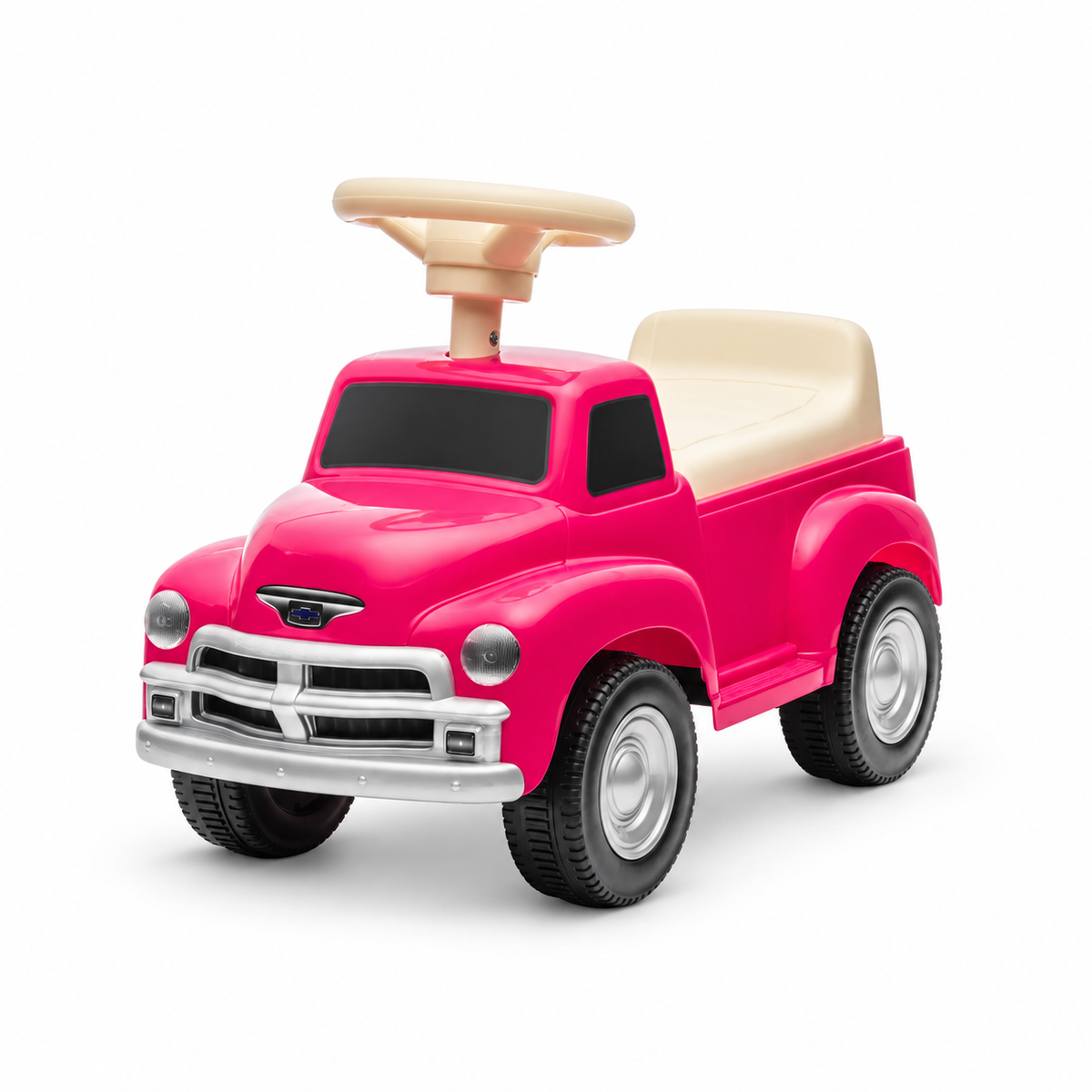 Toddlers Pink Chevrolet 3100 Vintage Foot-To-Floor Ride-On Push Car with Music, Storage
