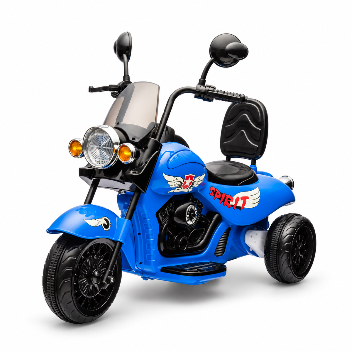 Blue 12V/35W 3-Wheel Chopper-Style Cruiser Ride-On Motorcycle with LED Lights