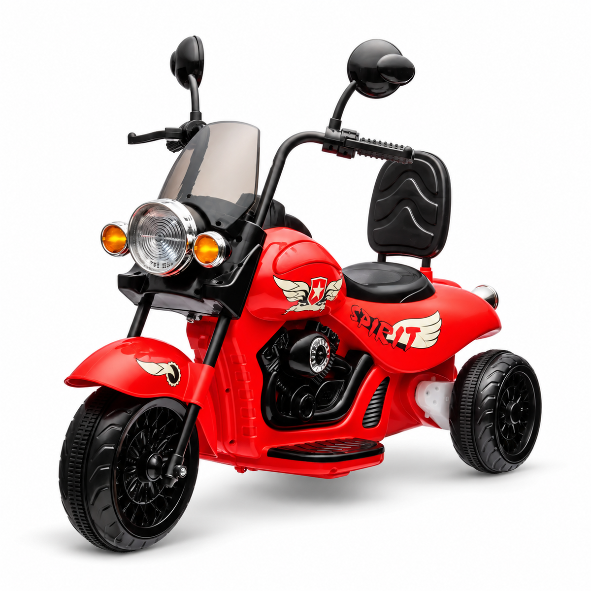 Red 12V/35W 3-Wheel Chopper-Style Cruiser Ride-On Motorcycle with LED Lights