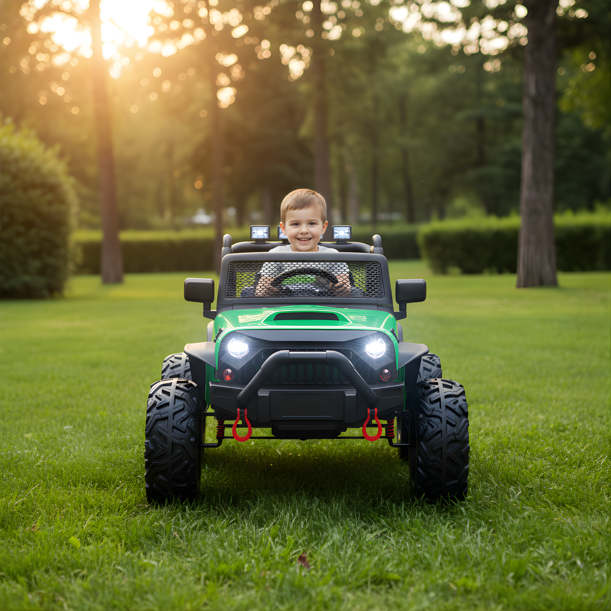 Green 24V EVA Big Wheels Kids 1 Seater Upgraded Ride On Truck with Rubber Wheels, Remote