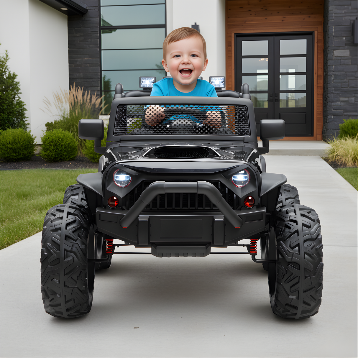 Black 24V EVA Big Wheels Upgraded Ride On Truck with Rubber Wheels, Remote