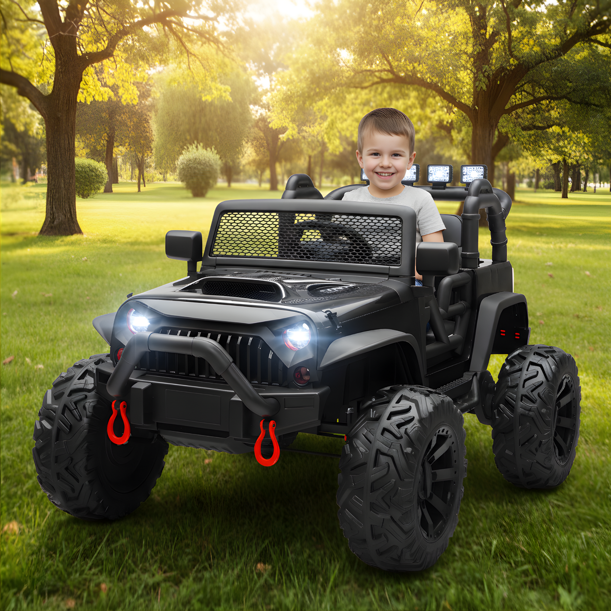 Black 24V EVA Big Wheels Upgraded Ride On Truck with Rubber Wheels, Remote