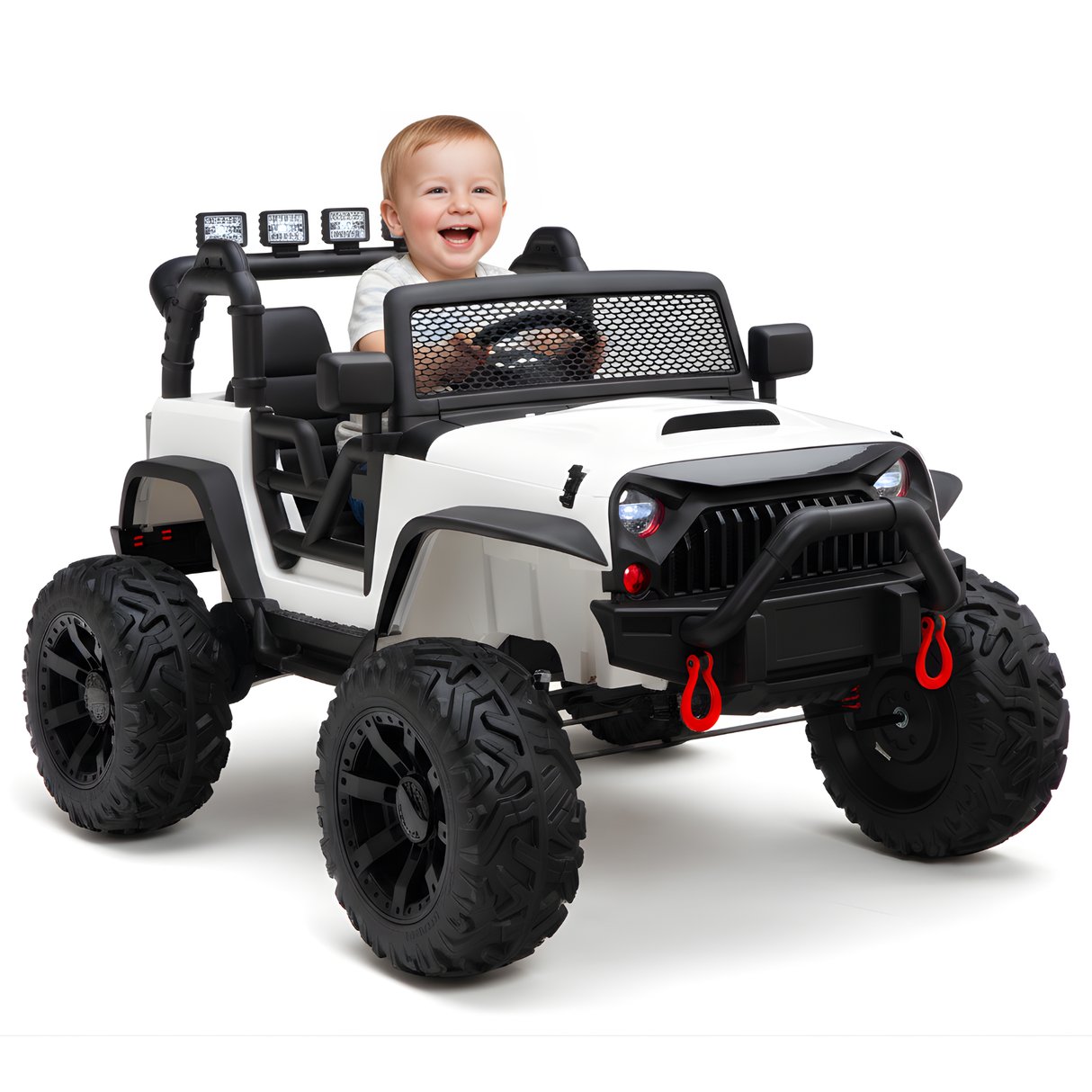 White 24V EVA Big Wheels Kids 1 Seater Upgraded Ride On Truck with Rubber Wheels, Remote