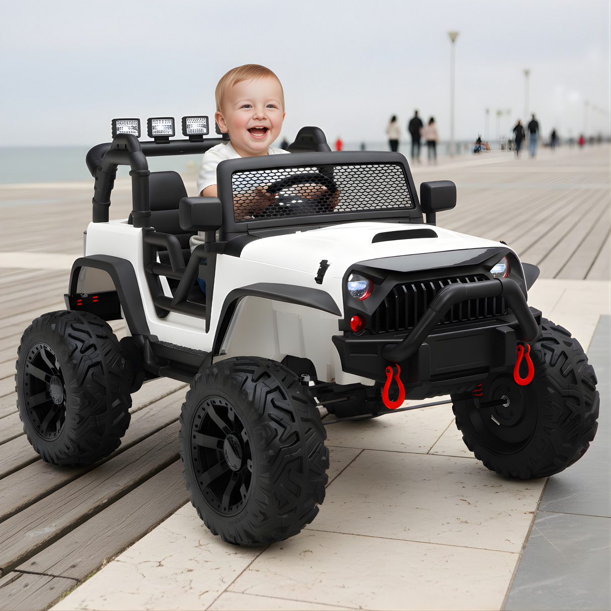 White 24V EVA Big Wheels Kids 1 Seater Upgraded Ride On Truck with Rubber Wheels, Remote