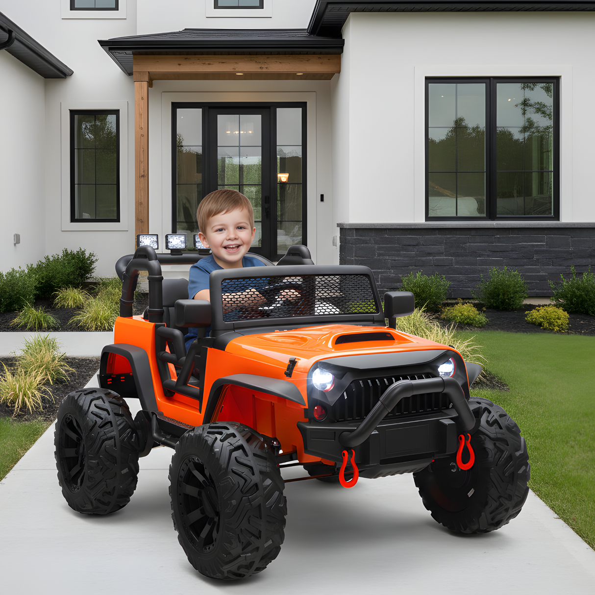 Orange 24V EVA Big Wheels Kids 1 Seater Upgraded Ride On Truck with Rubber Wheels, Remote