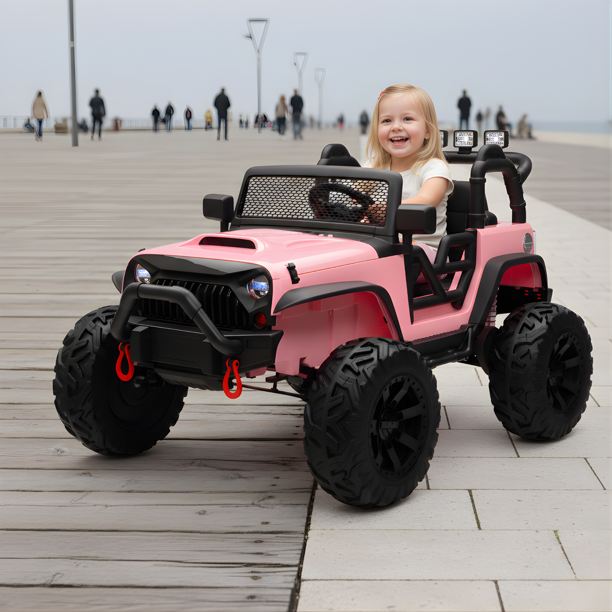 Pink 24V EVA Big Wheels Kids 1 Seater Upgraded Ride On Truck with Rubber Wheels, Remote