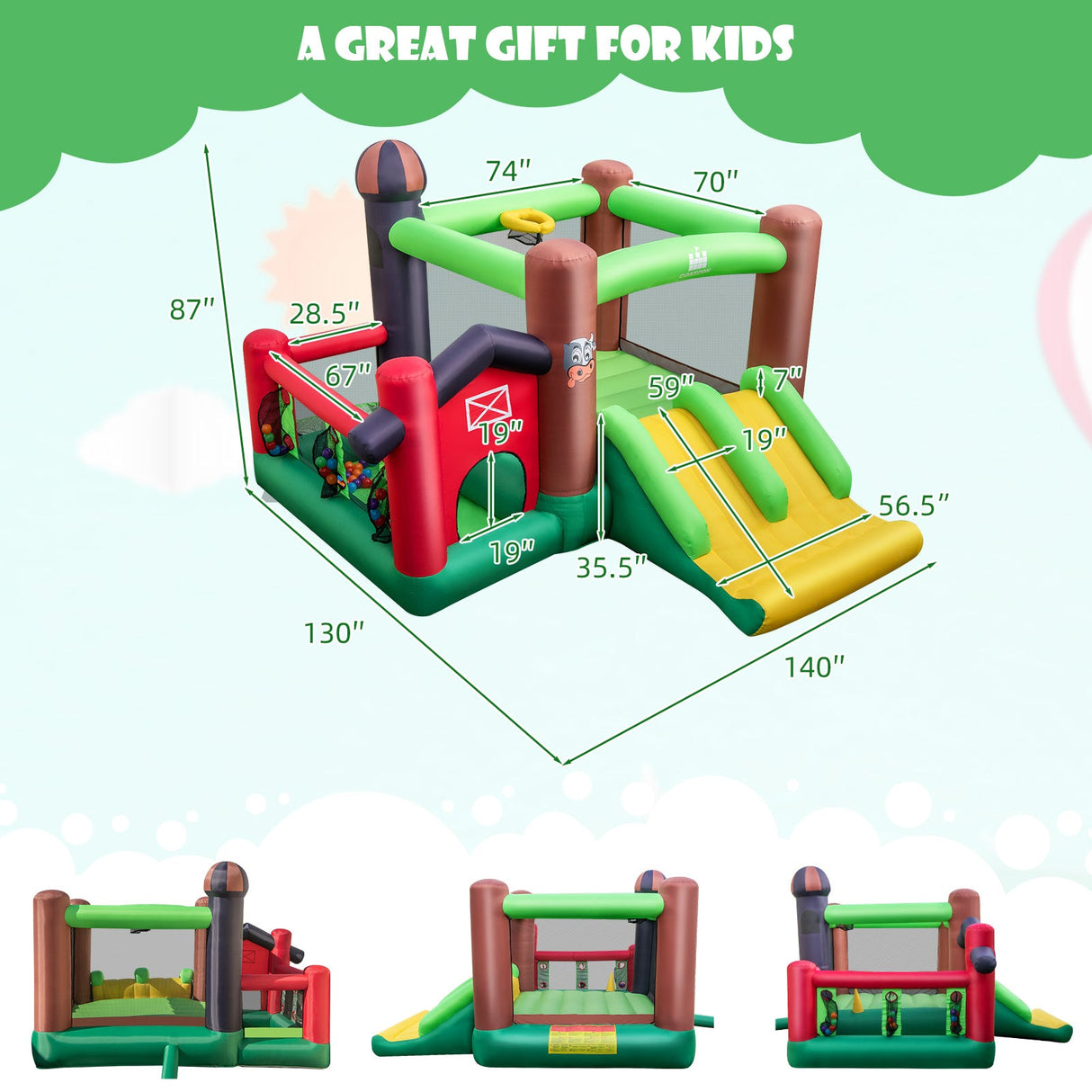 6-in-1 Inflatable Bounce House with Double Slides without Blower