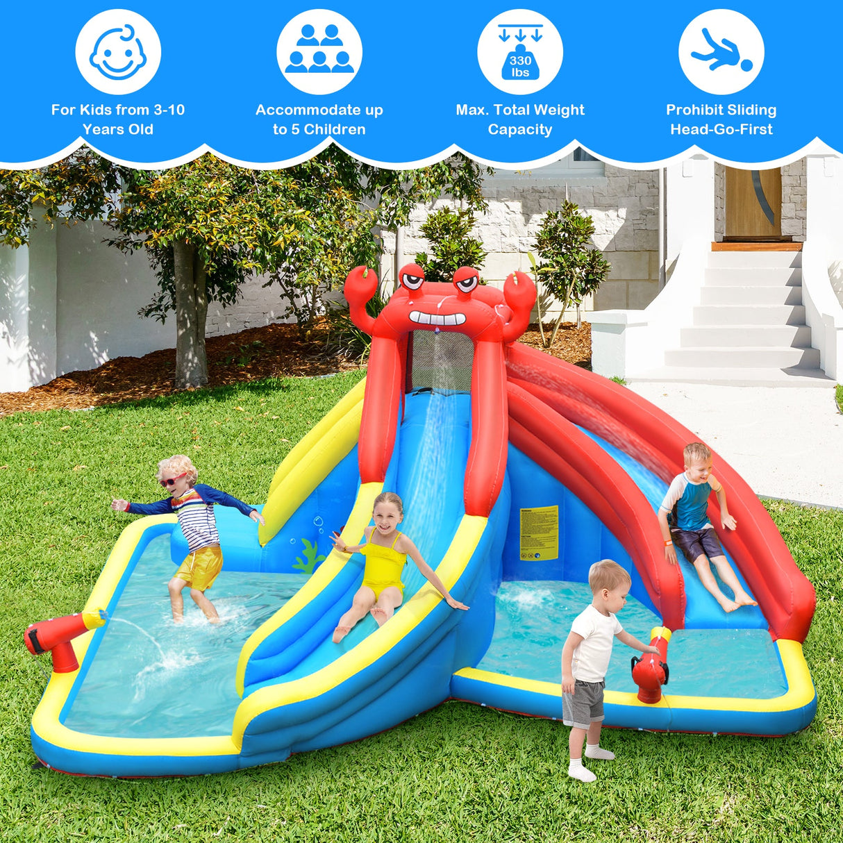 Inflatable Water Slide Bounce House with Water Cannon with 680W Blower