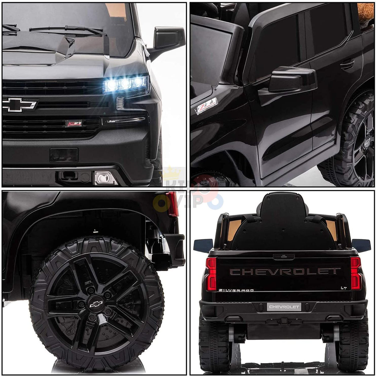 Black 12V Chevrolet Silverado Kids Licensed 1 Seater Ride On Truck with Music, Remote
