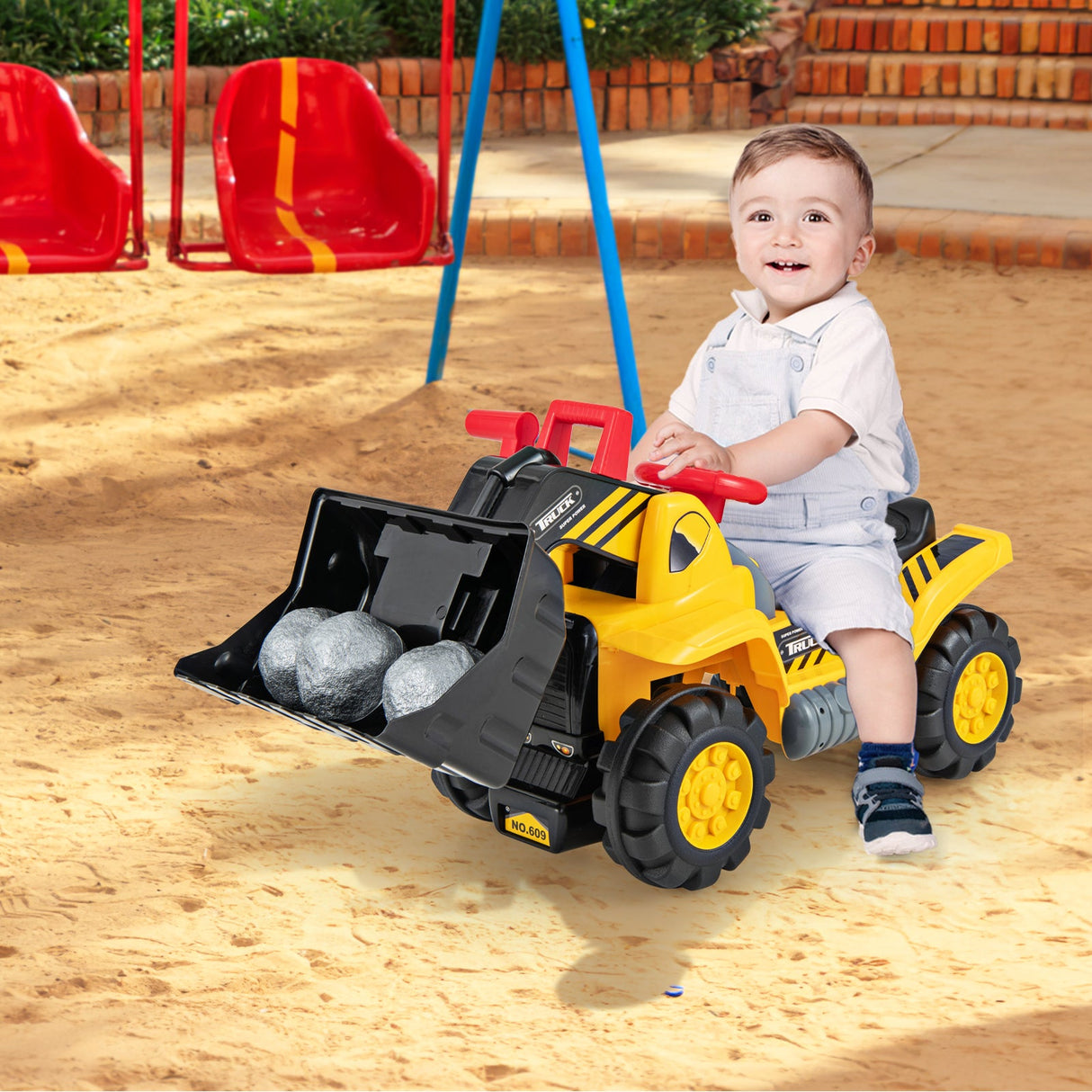 Kids Foot-To-Floor Ride-On Bulldozer with Adjustable Bucket Aged 3+ Years Old
