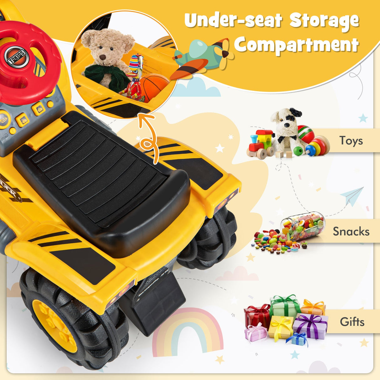 Kids Foot-To-Floor Ride-On Bulldozer with Adjustable Bucket Aged 3+ Years Old
