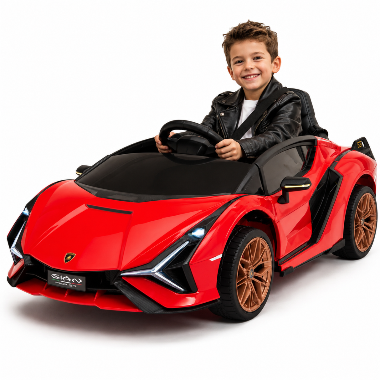 Red Official 12V Sport Edition Lamborghini Sian 1-Seater Ride-On Car with EVA Wheels, Butterfly Doors, Music, RC