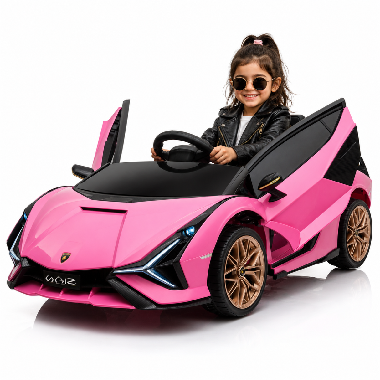Pink Official 12V Sport Edition Lamborghini Sian 1-Seater Ride-On Car with EVA Wheels, Butterfly Doors, Music, RC