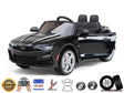 The Black Official Sport 12V Chevrolet Camaro Kids and Toddlers Ride-on Car boasts a detailed interior, ECO leather seat, EVA rubber wheels, remote control, MP3 compatibility, and official licensing.