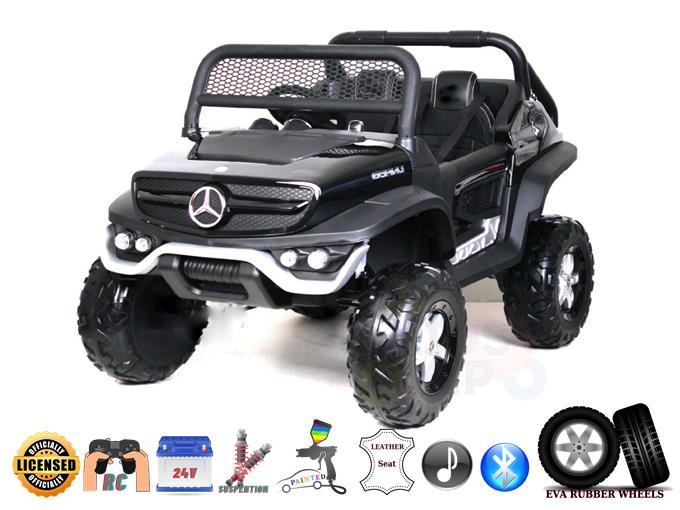 Black Ultimate 2 Seater Mercedes Unimog 24V Kids Ride On Car with Remote Control