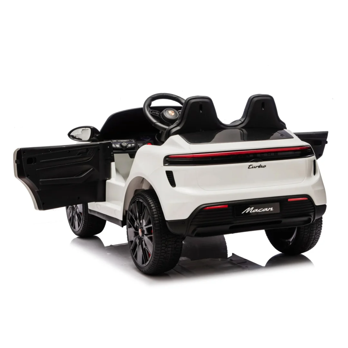White 24V Porsche Macan Turbo EV Ride-On SUV with EVA Tires, LED Lights, Music, Remote