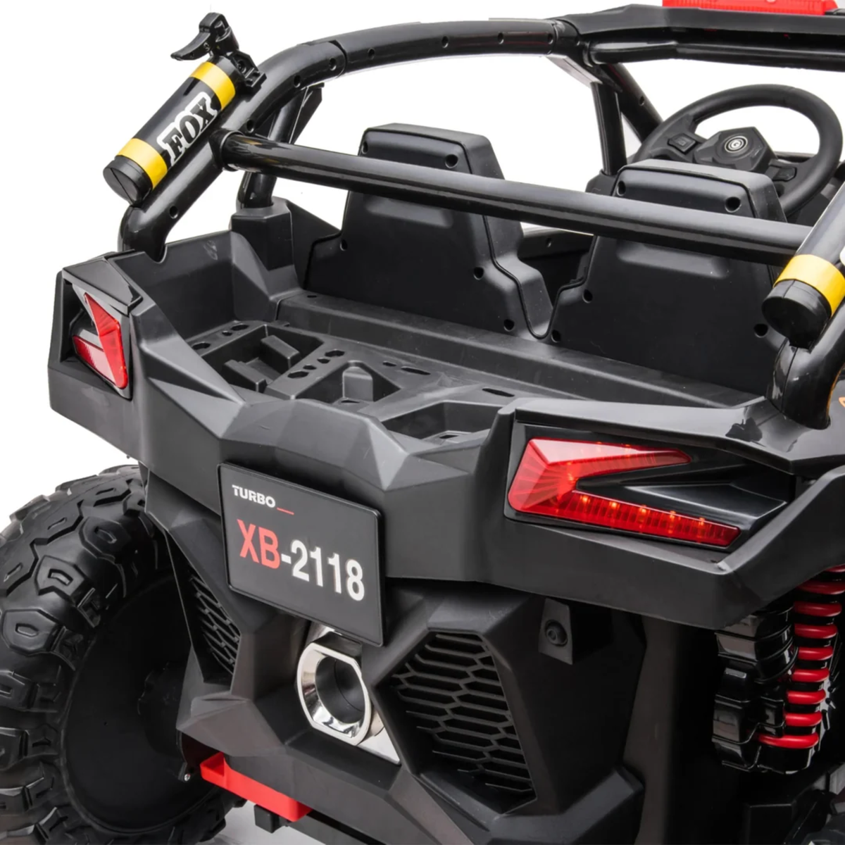 Black 24V Kids Storm Police 4X4 2-Seater UTV with EVA Tires, Emergency Siren, Lights, Music, Remote