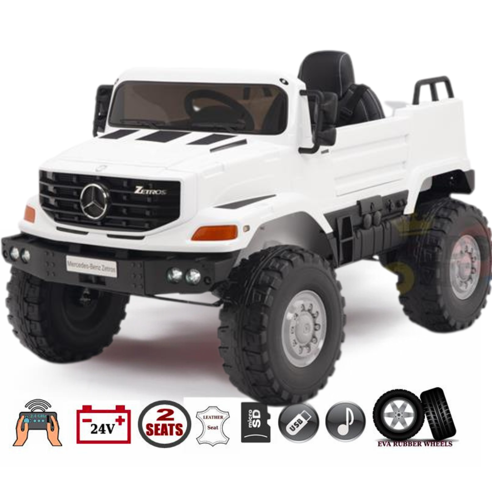White 24V XXL Mercedes Benz Zetros Kids Ride On Truck with RC