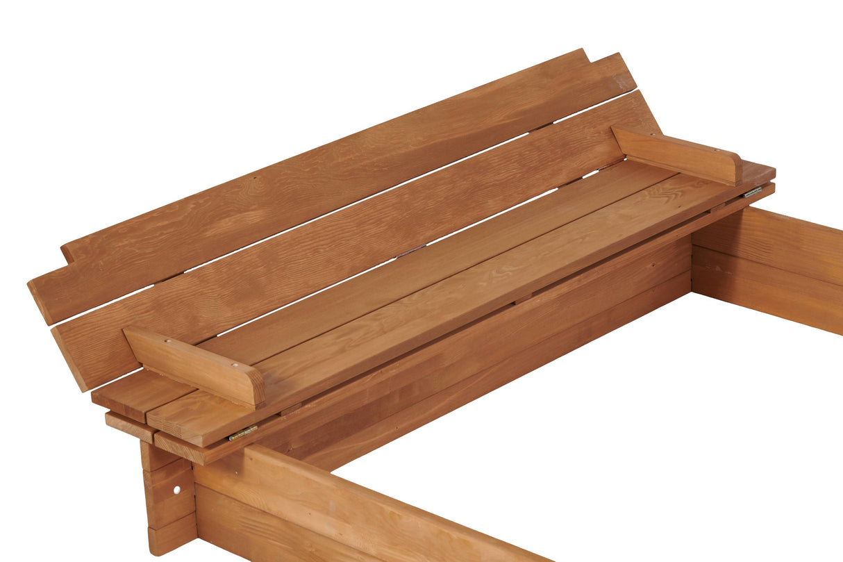 Kids Sandbox with Adjustable Cover, 46'' Wooden Sand Box with 2 Foldable Bench Seats, Outdoor Sandpit for Backyard Play
