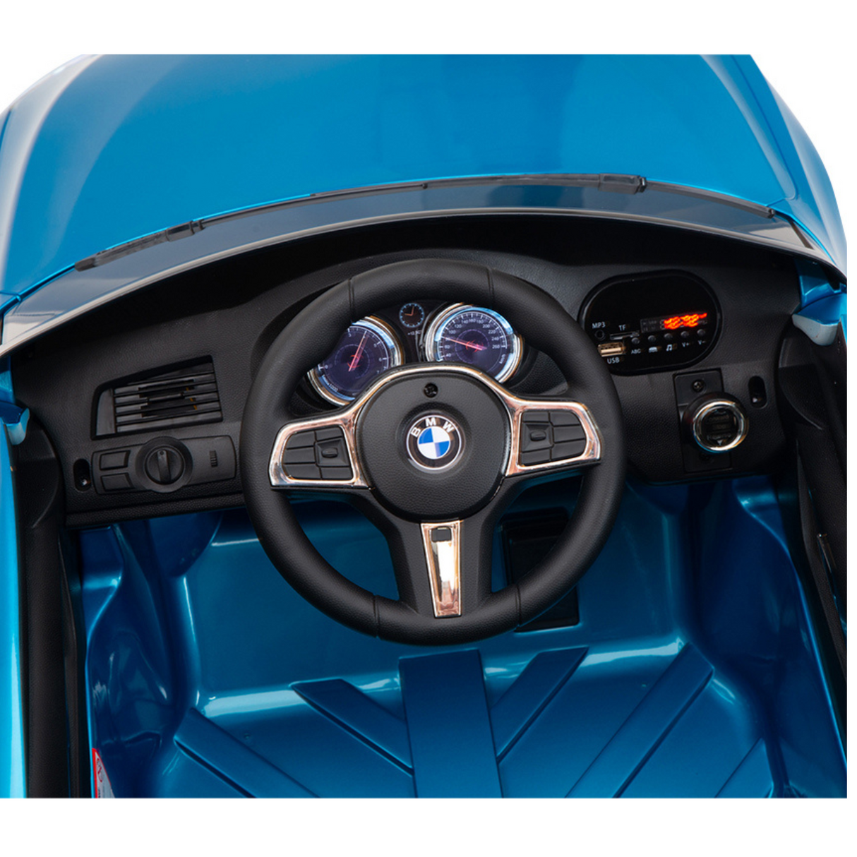 Blue 12V BMW GT Kids Licensed 1-Seater Upgraded Ride-On Car with EVA Wheels, Music, RC