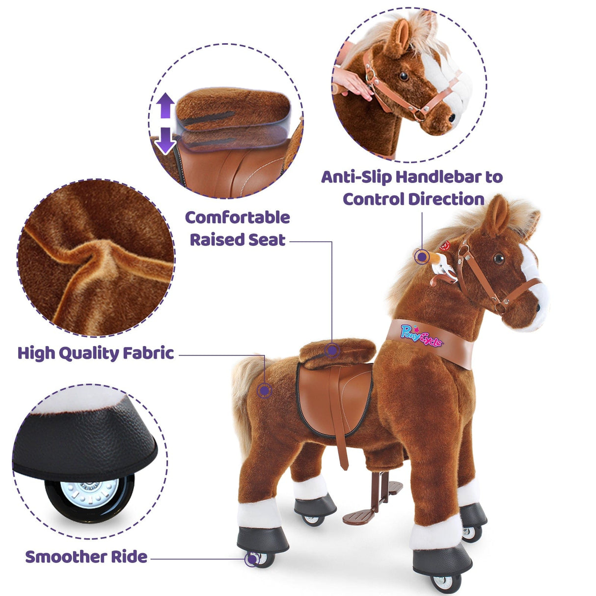 Toddlers Brown Indoor/Outdoor Ride-On Pony with Cushioned Seat, Anti-Slip Wheels (Ages 4–7)