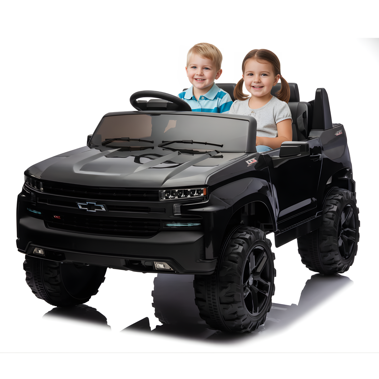 Black 24V Chevrolet Silverado Kids Licensed 2 Seater Ride On Truck with Music, Rc