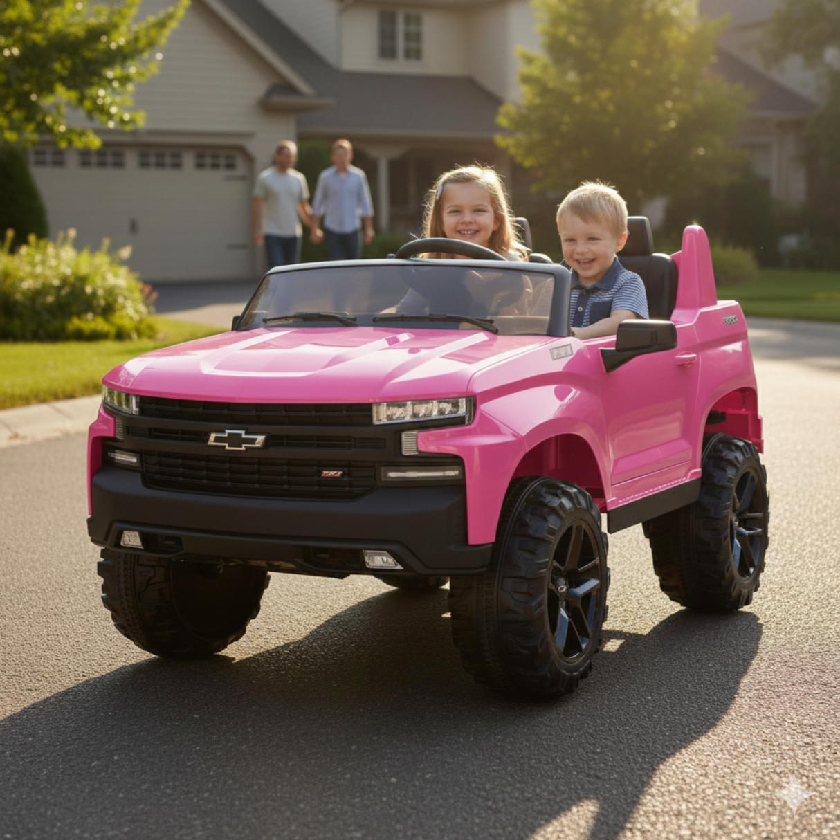 Pink 24V/4WD Premium Chevrolet Silverado Kids Licensed 2 Seater Ride On Truck with RC