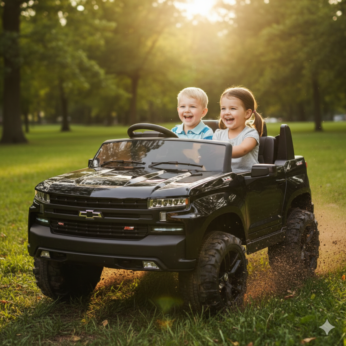 Black 24V Chevrolet Silverado Kids Licensed 2 Seater Ride On Truck with Music, Rc
