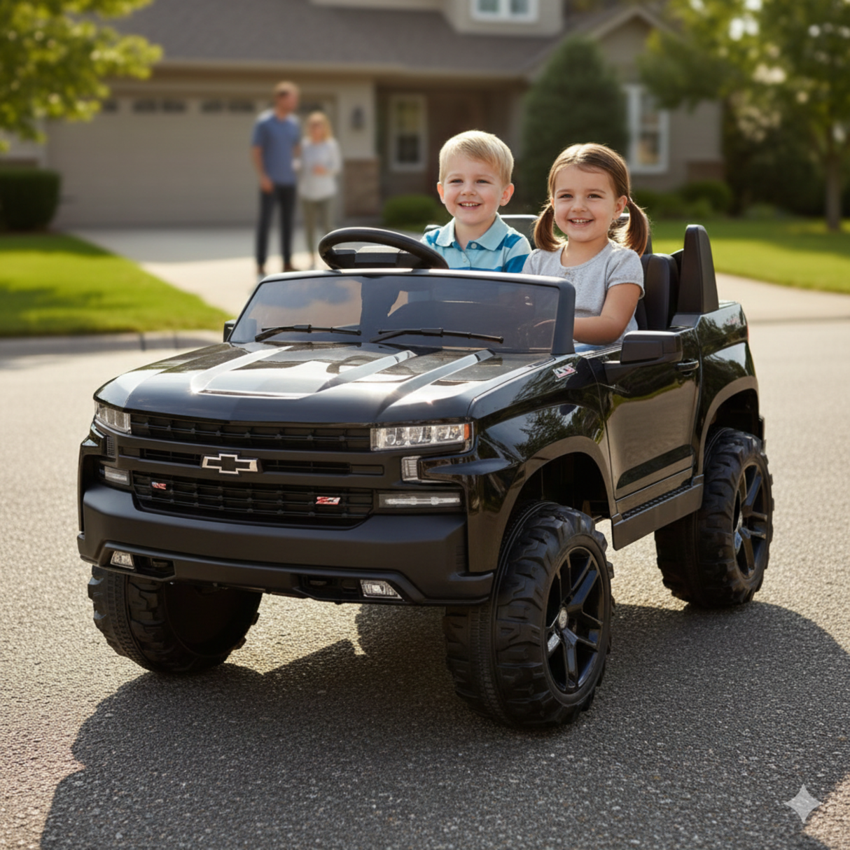Black 24V Chevrolet Silverado Kids Licensed 2 Seater Ride On Truck with Music, Rc