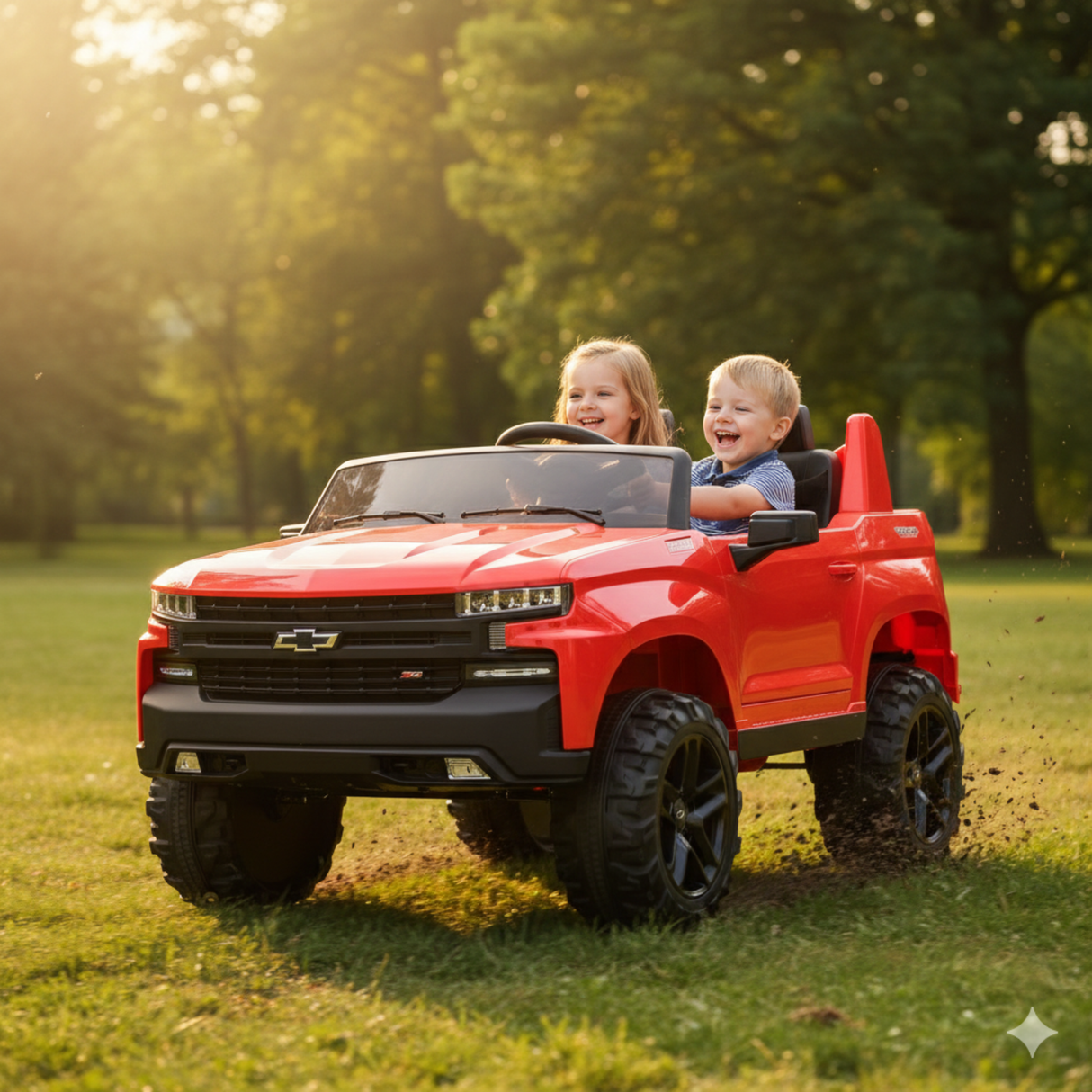 Red 24V/4WD Premium Chevrolet Silverado Kids Licensed 2 Seater Ride On Truck with RC