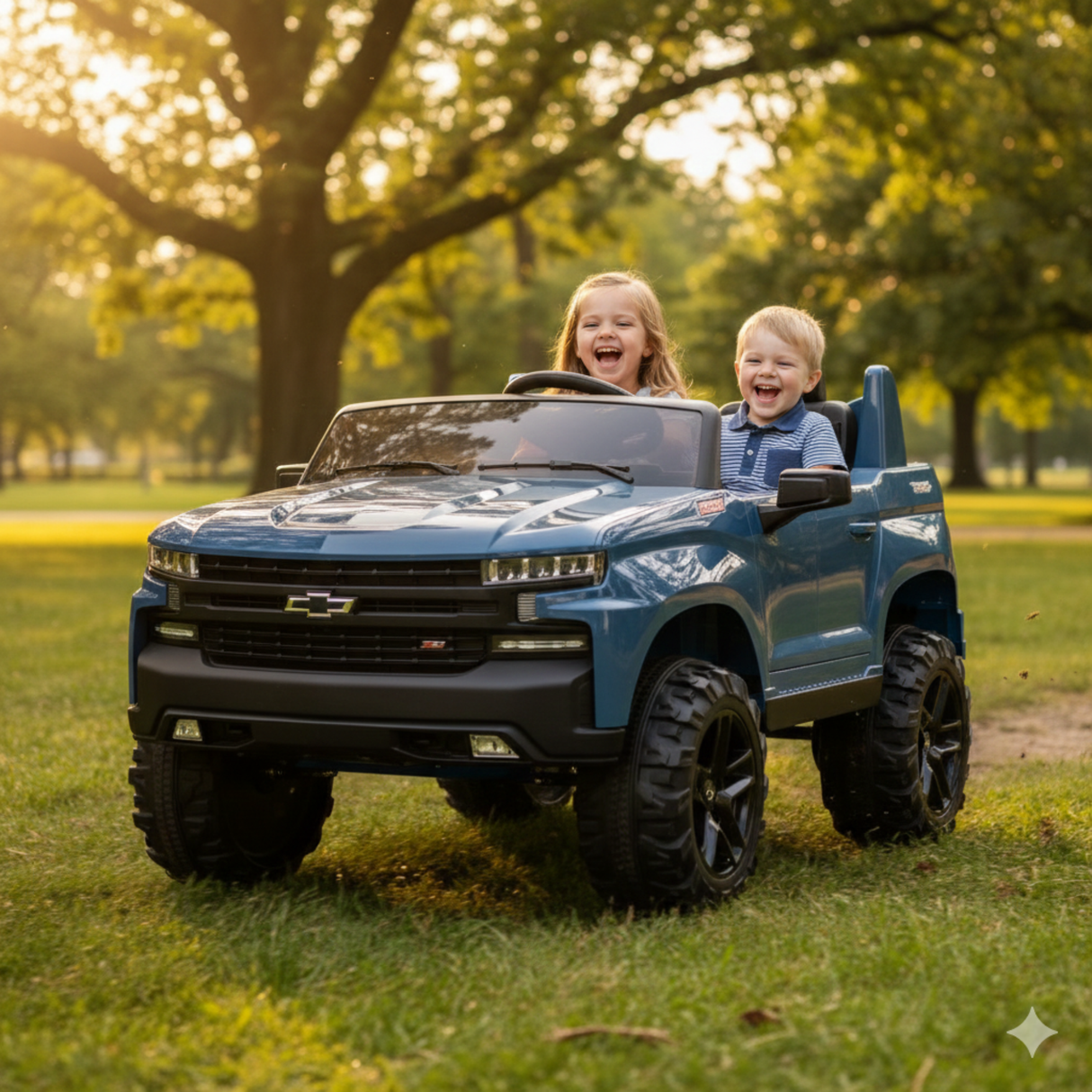 Blue 24V Chevrolet Silverado Kids Licensed 2 Seater Ride On Truck with Music, Rc