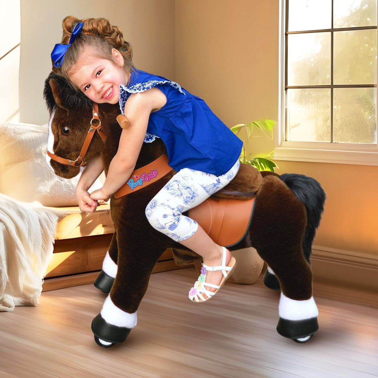Toddlers Chocolate Indoor/Outdoor Ride-On Pony with Cushioned Seat, Anti-Slip Wheels (Ages 4–7)