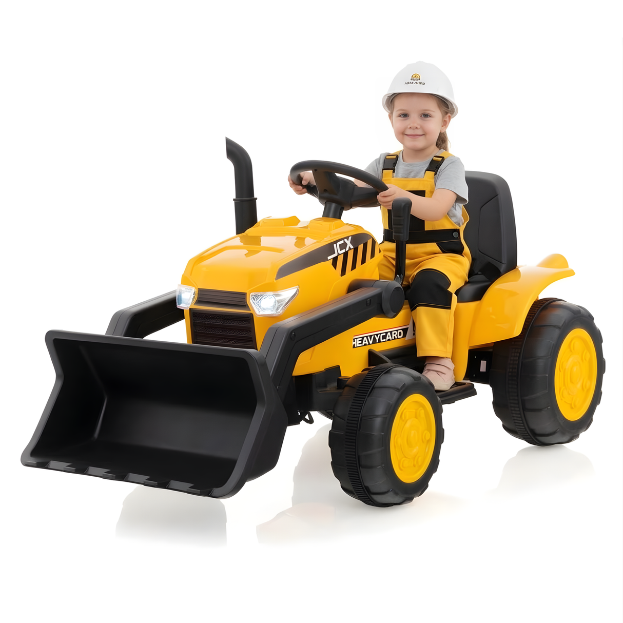 12V Yellow 1-Seater Kids Ride-On Excavator with Music, Adjustable Digger Bucket