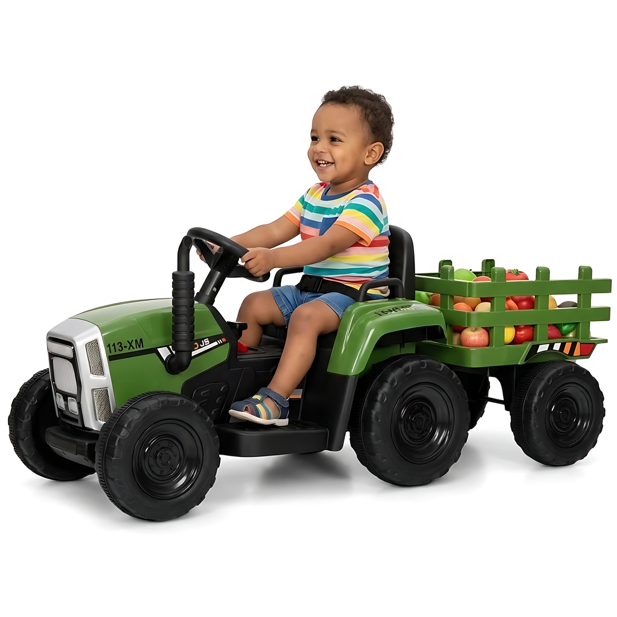 12V Kids Green 1-Seater Ride-On Tractor with Detachable Trailer, Remote Control