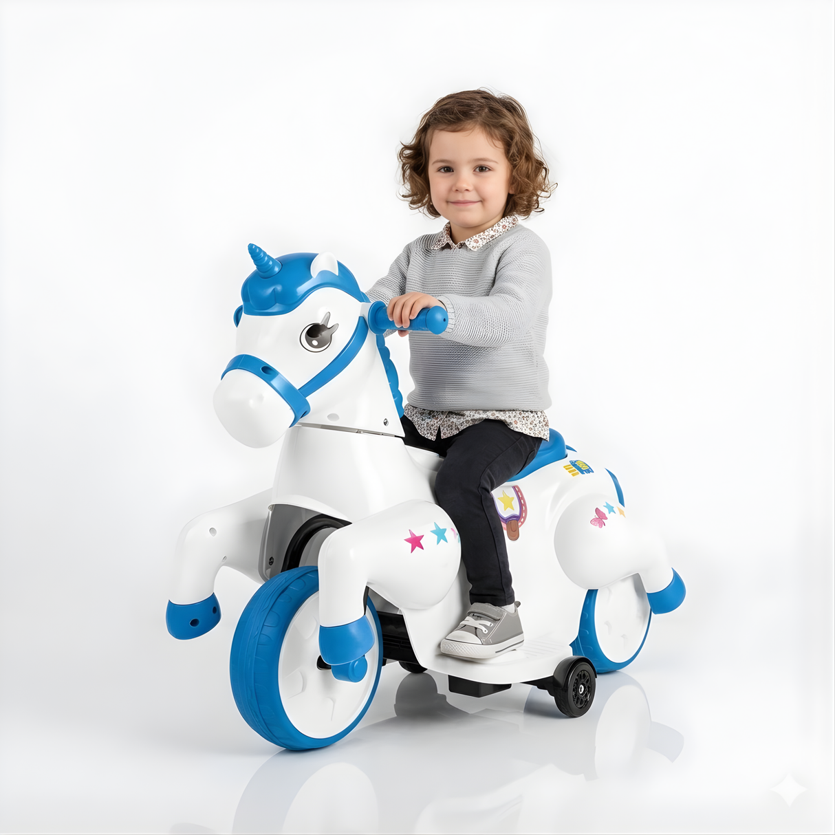 12V Unicorn Ride-On with Training Wheels, Galloping Mode, Music