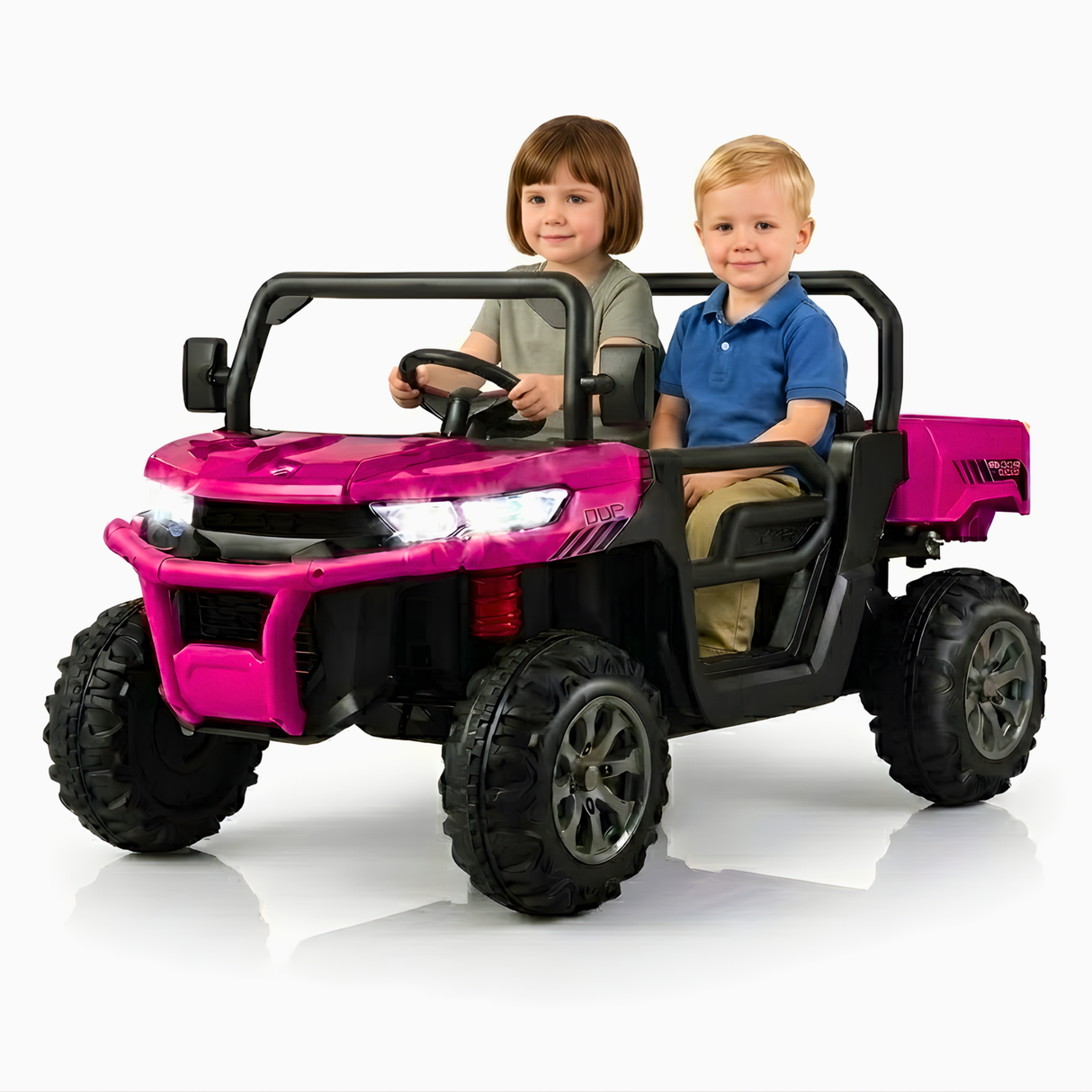 24V Kids Pink 2-Seater Ride-On Dump Truck with Electric Dump Bed, Lights, Music, Remote
