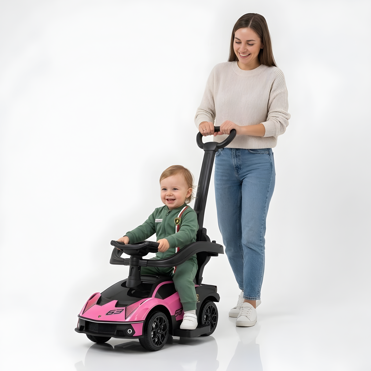 3-In-1 Pink Licensed Lamborghini Centenario Ride-On Push Car with Detachable Parent Handle, Guardrails
