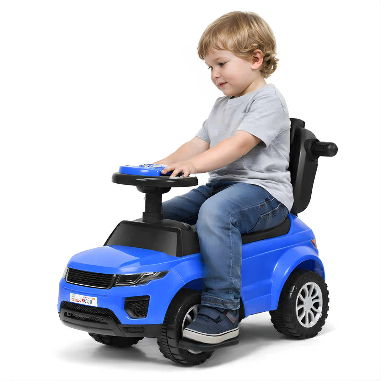 Blue 3-In-1 Kids Ride-On Push Car with Removable Handle, Storage, Sound
