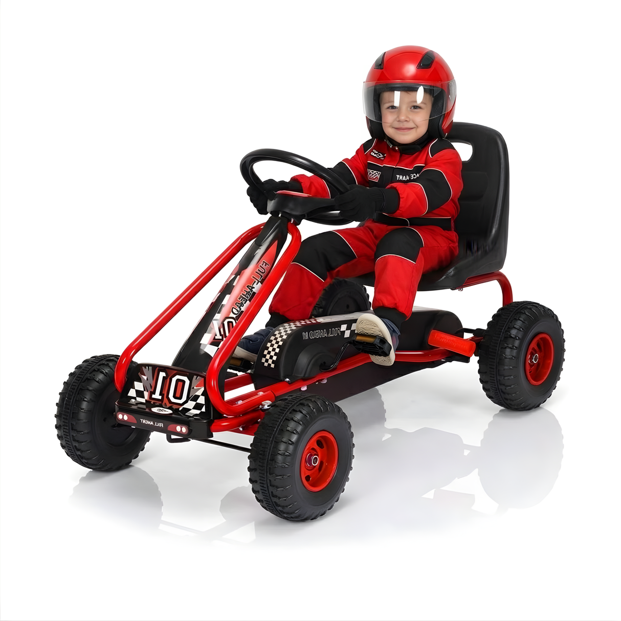 Kids 4-Wheel Racer Pedal Go-Kart with Adjustable Seat & Handbrake