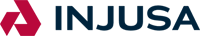 Logo featuring a stylized red triangle with a diagonal line, resembling an abstract letter A, next to the bold, dark blue text INJUSA on a transparent background.