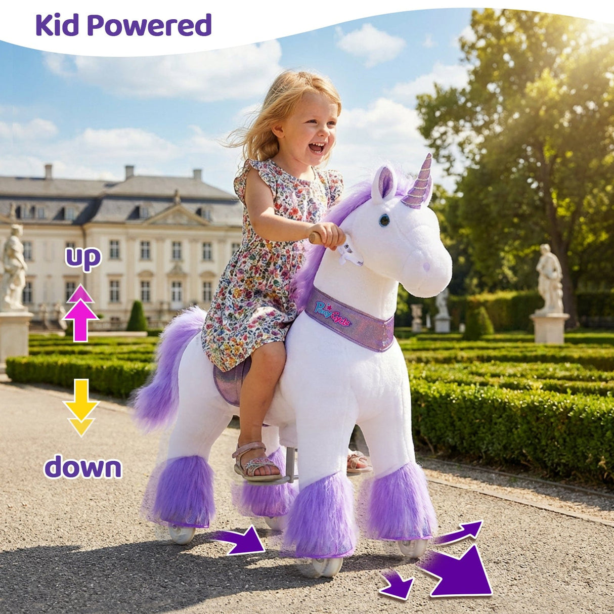 Toddlers Purple Indoor/Outdoor Ride-On Pony with Cushioned Seat, Anti-Slip Wheels (Ages 3–4)