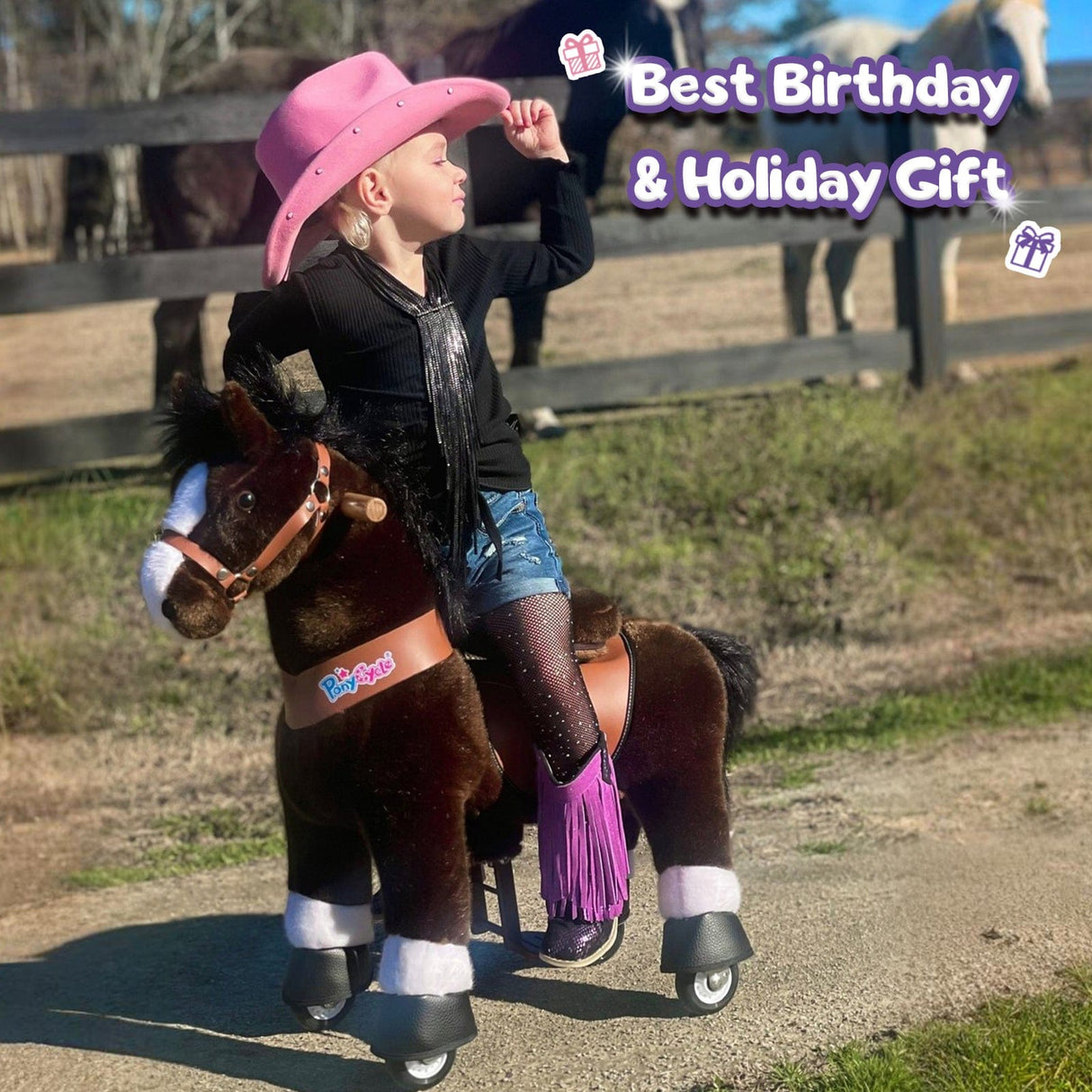 Toddlers Chocolate Indoor/Outdoor Ride-On Pony with Cushioned Seat, Anti-Slip Wheels (Ages 3–4)