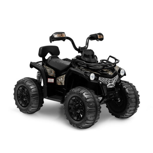Black 12V Kids 4-Wheel Quad ATV with LED Lights, Music