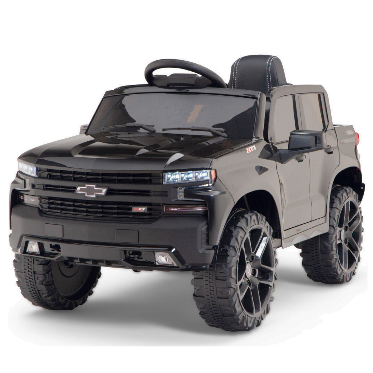 Black 12V Chevrolet Silverado Kids Licensed 1 Seater Ride On Truck with Music, Remote