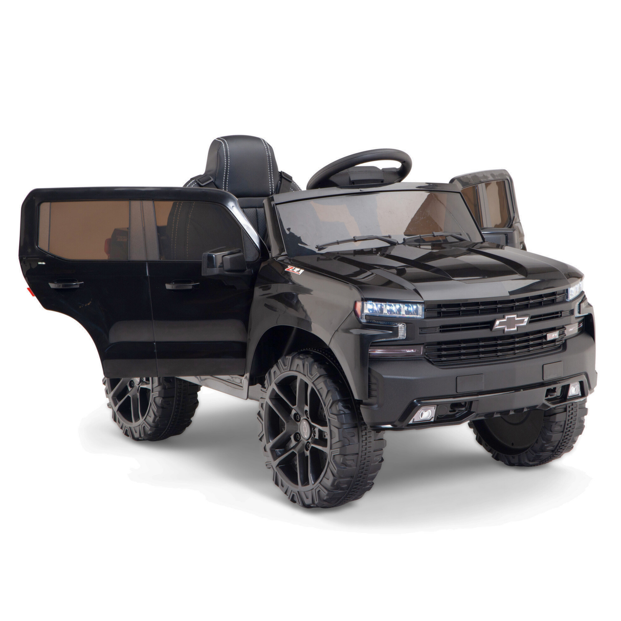 Black 12V Chevrolet Silverado Kids Licensed 1 Seater Ride On Truck with Music, Remote