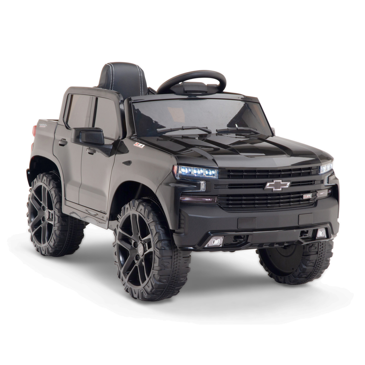Black 12V Chevrolet Silverado Kids Licensed 1 Seater Ride On Truck with Music, Remote