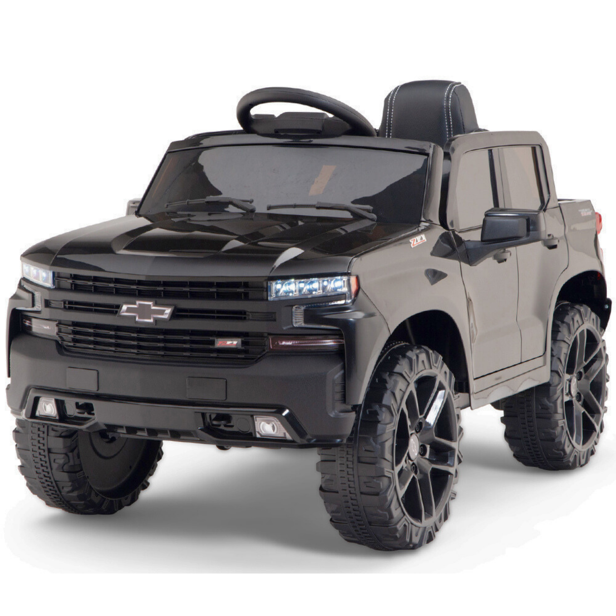 Black 12V Chevrolet Silverado Kids Licensed 1 Seater Ride On Truck with Music, Remote