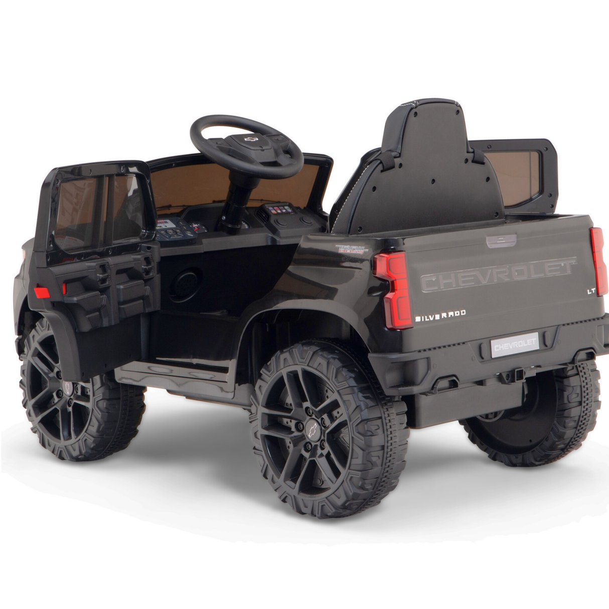 Black 12V Chevrolet Silverado Kids Licensed 1 Seater Ride On Truck with Music, Remote