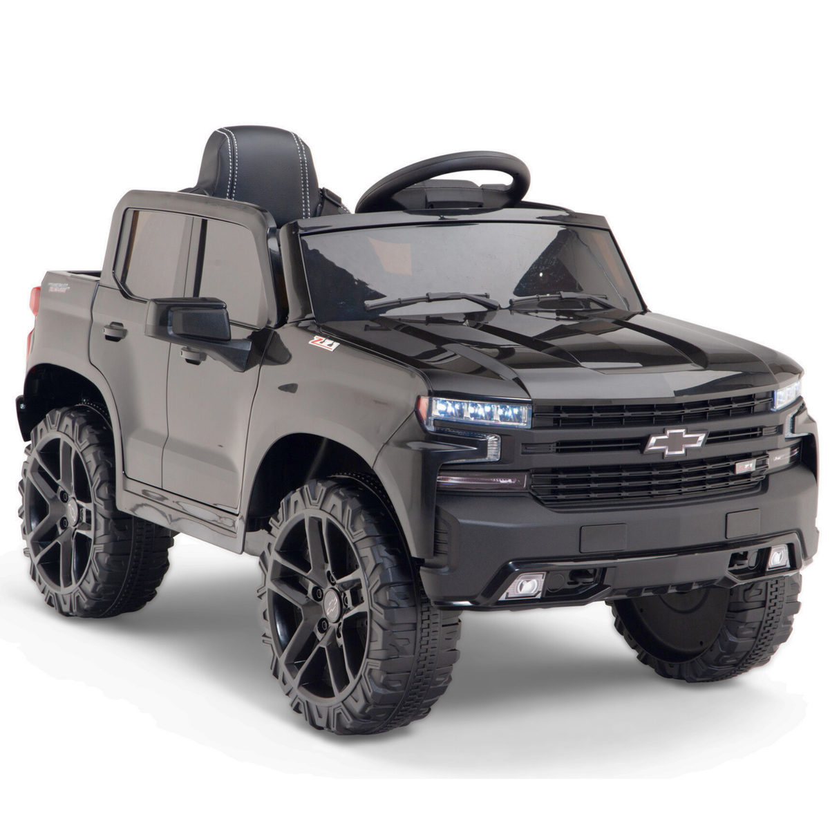 Black 12V Chevrolet Silverado Kids Licensed 1 Seater Ride On Truck with Music, Remote