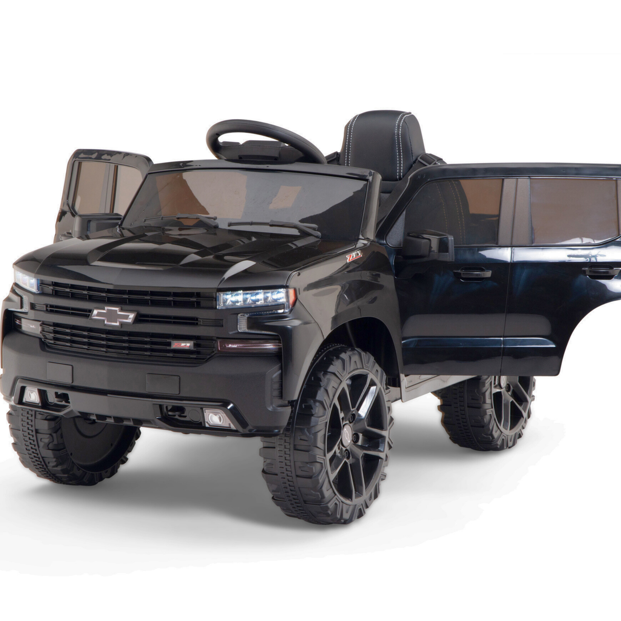 Black 12V Chevrolet Silverado Kids Licensed 1 Seater Ride On Truck with Music, Remote